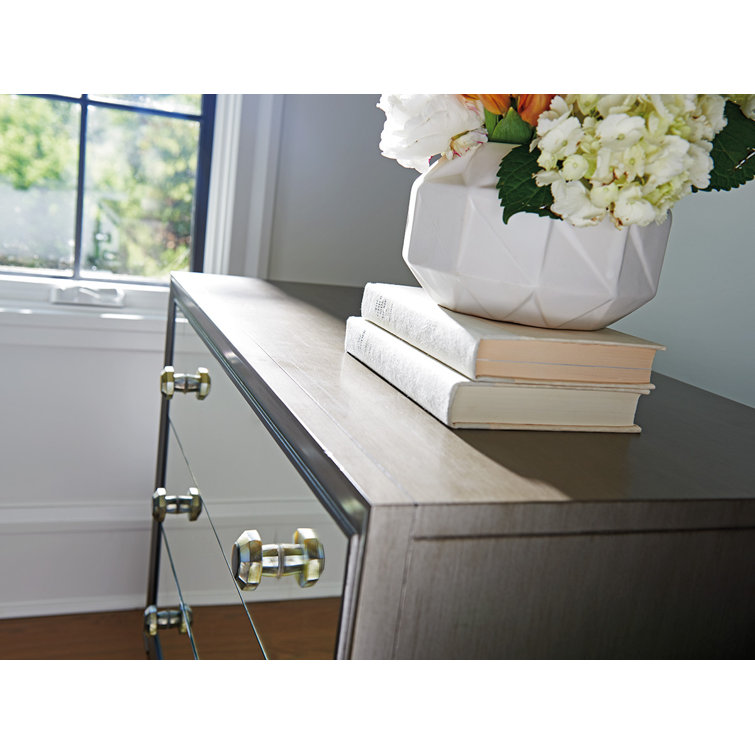 Transitional Brown and Silver Mirrored 3-Drawer Nightstand