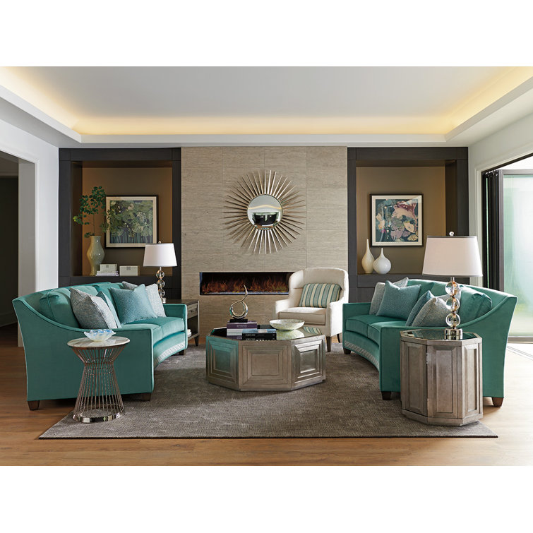 Beige and Silver Contemporary Octagonal Cocktail Table with Storage
