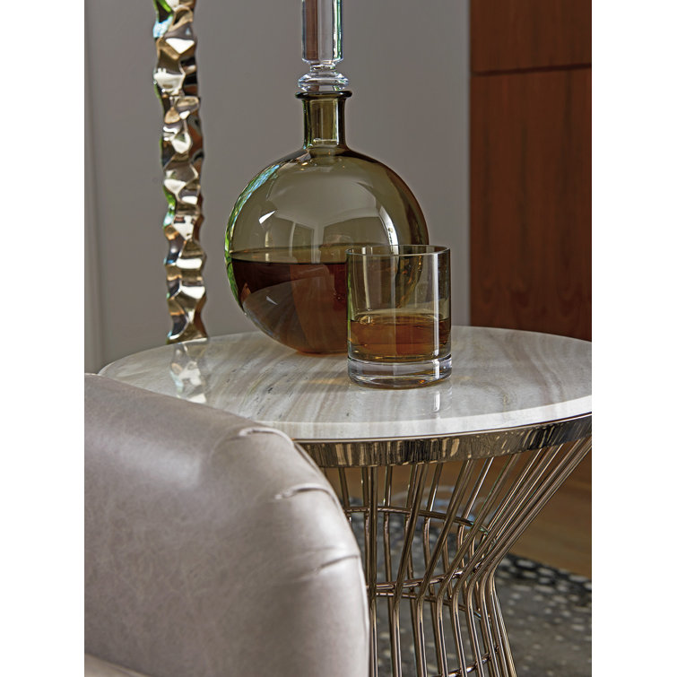Contemporary 18" Round Silver Stone and Metal Accent Table