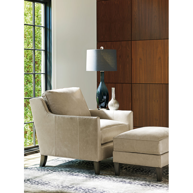Ariana Beige Leather Ottoman with Tapered Legs