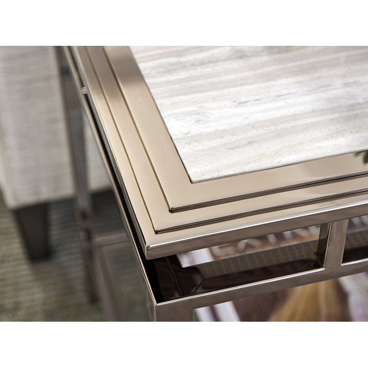 Ariana Contemporary Silver Marble & Stainless Steel End Table
