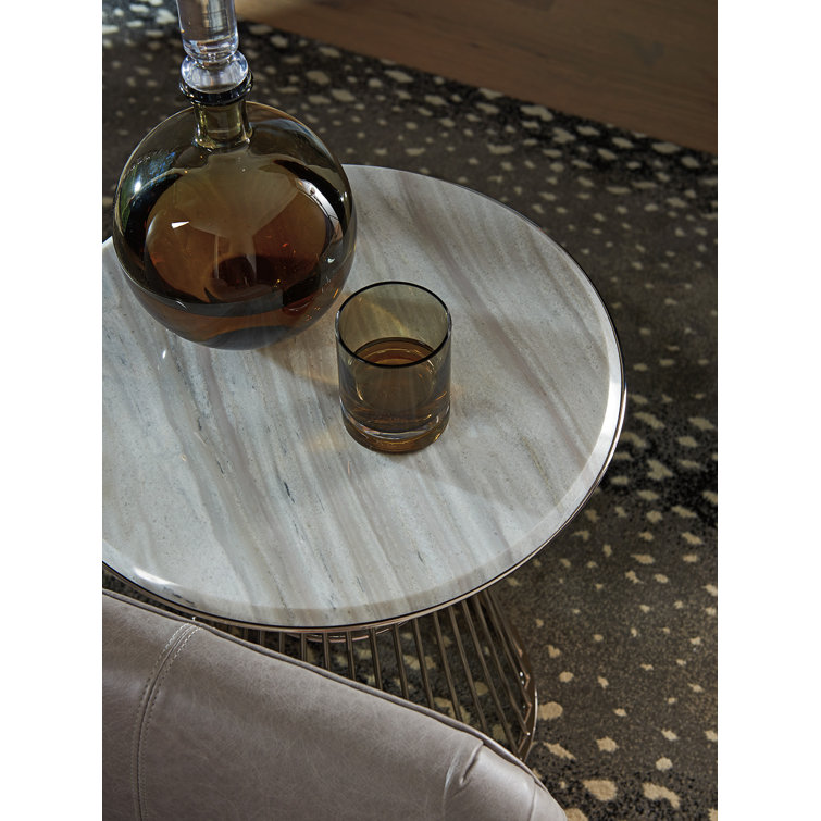 Contemporary 18" Round Silver Stone and Metal Accent Table