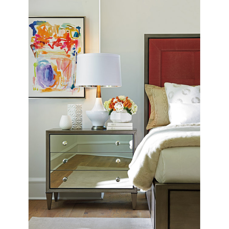 Transitional Brown and Silver Mirrored 3-Drawer Nightstand