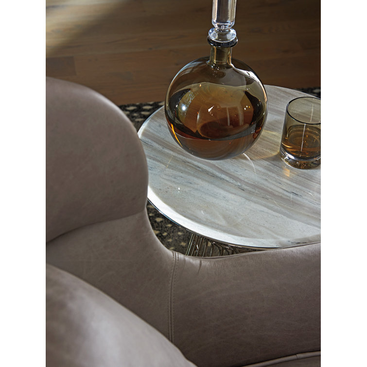 Contemporary 18" Round Silver Stone and Metal Accent Table