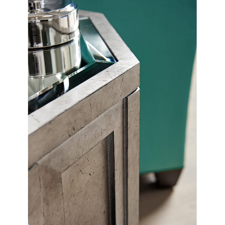 Beige and Silver Contemporary Octagonal Cocktail Table with Storage