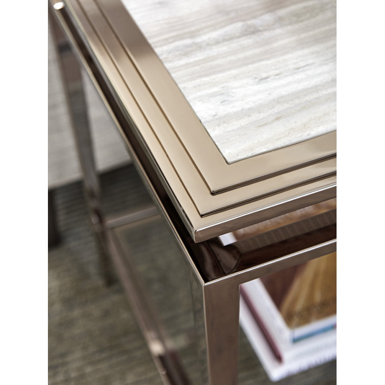 Ariana Contemporary Silver Marble & Stainless Steel End Table