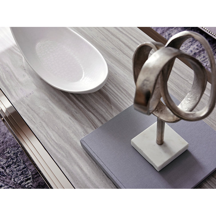 Rectangular Silver Marble Cocktail Table with Storage