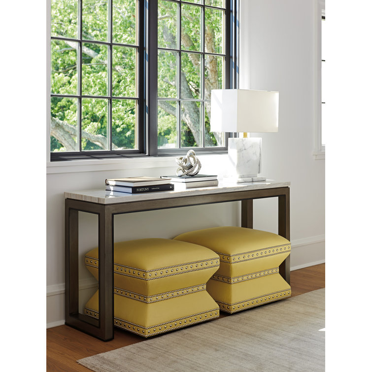Ariana Vernay 60" Brown and White Marble Top Console Table with Storage