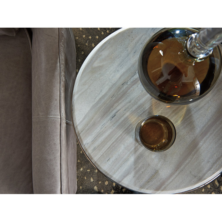 Contemporary 18" Round Silver Stone and Metal Accent Table