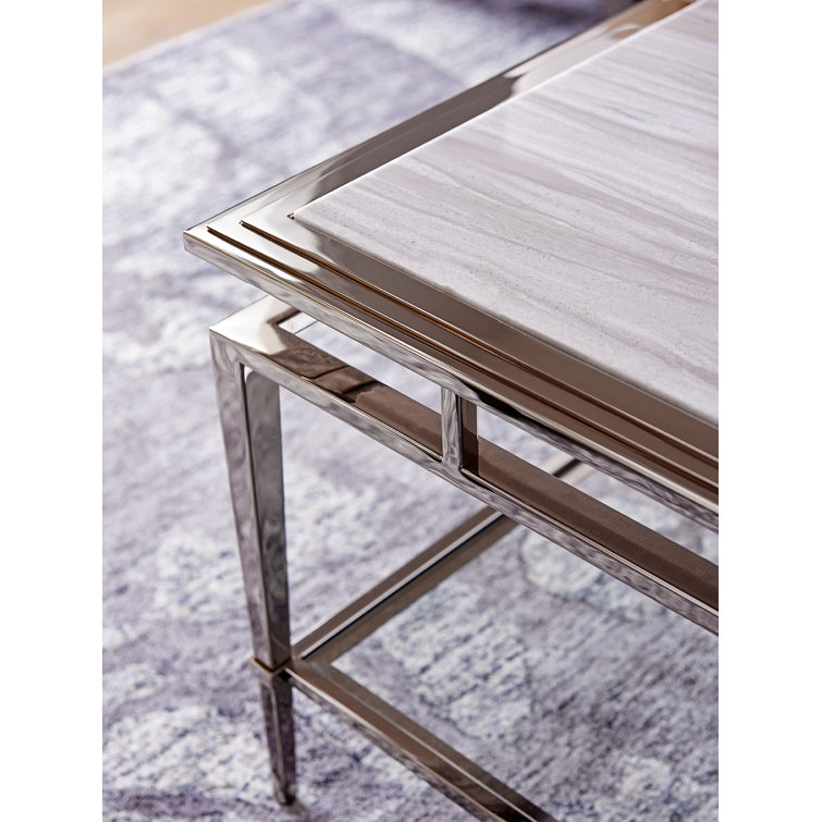 Rectangular Silver Marble Cocktail Table with Storage