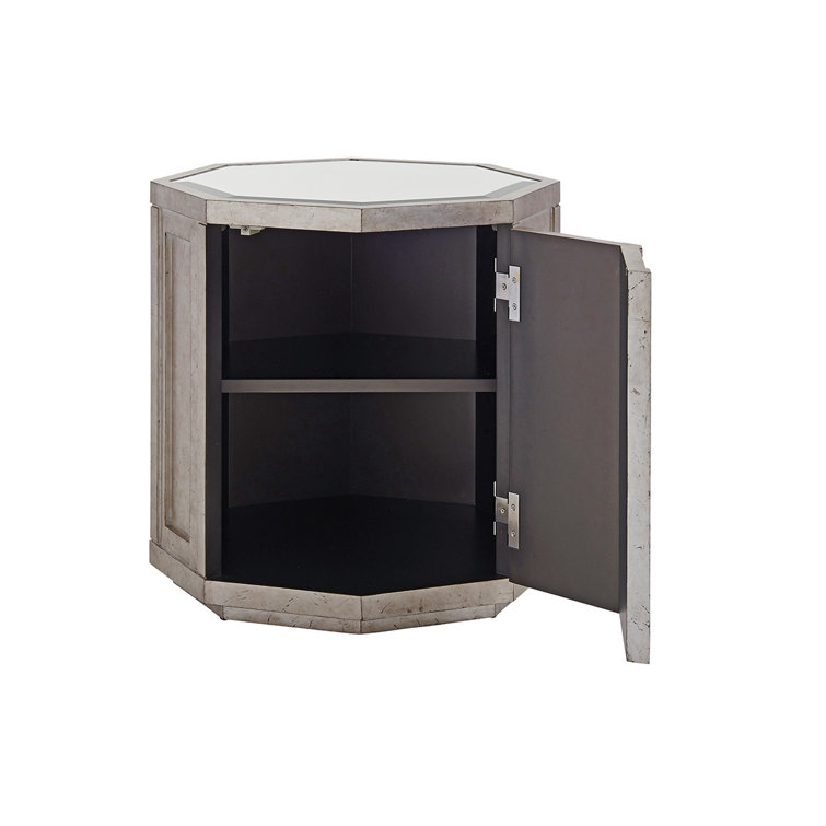 Contemporary Beige Silver Octagonal Wood Metal Storage Table