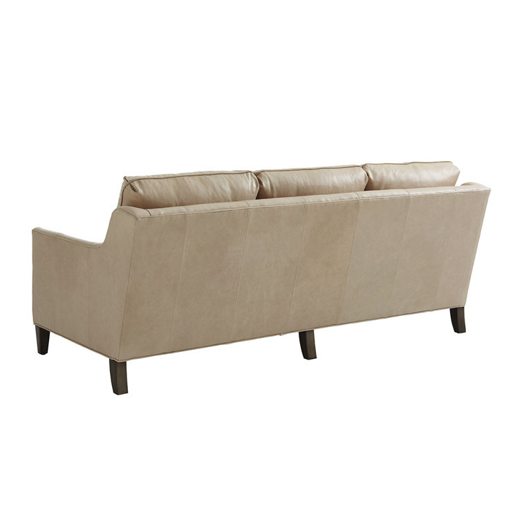 Misty Gray Leather Track Arm Sofa with Down Fill Cushions