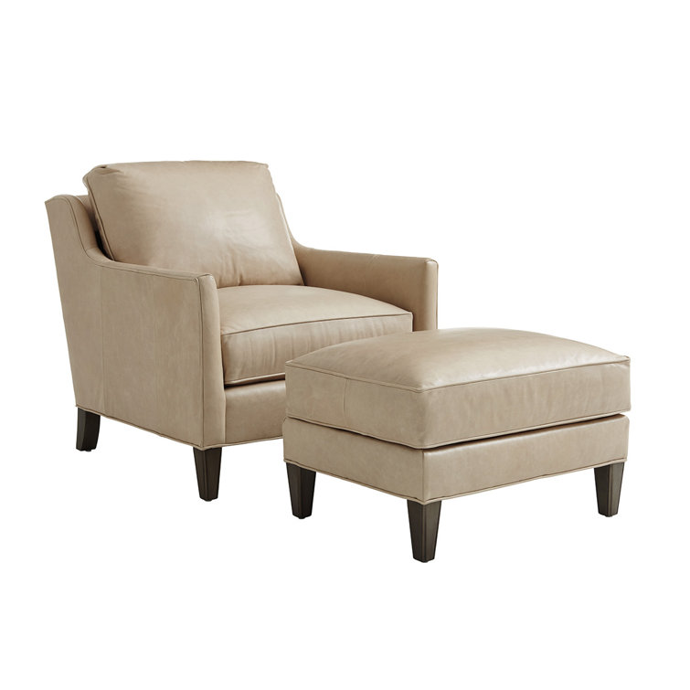 Ariana Beige Leather Ottoman with Tapered Legs