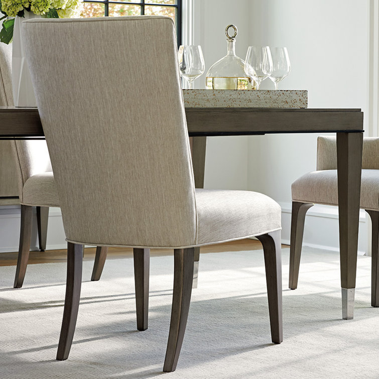 Ariana Bellamy Linen Weave Upholstered Side Chair with Silver Leaf Wood