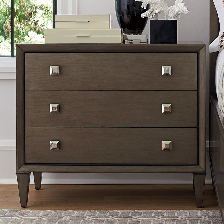 Transitional Gray-Brown 3-Drawer Nightstand with Brushed Glaze