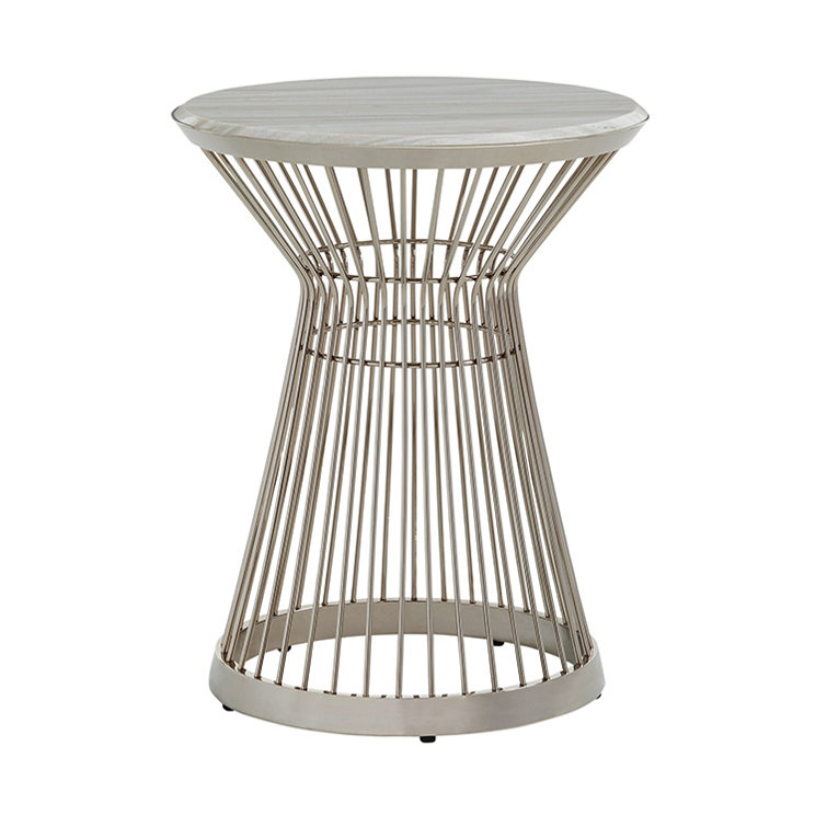Contemporary 18" Round Silver Stone and Metal Accent Table