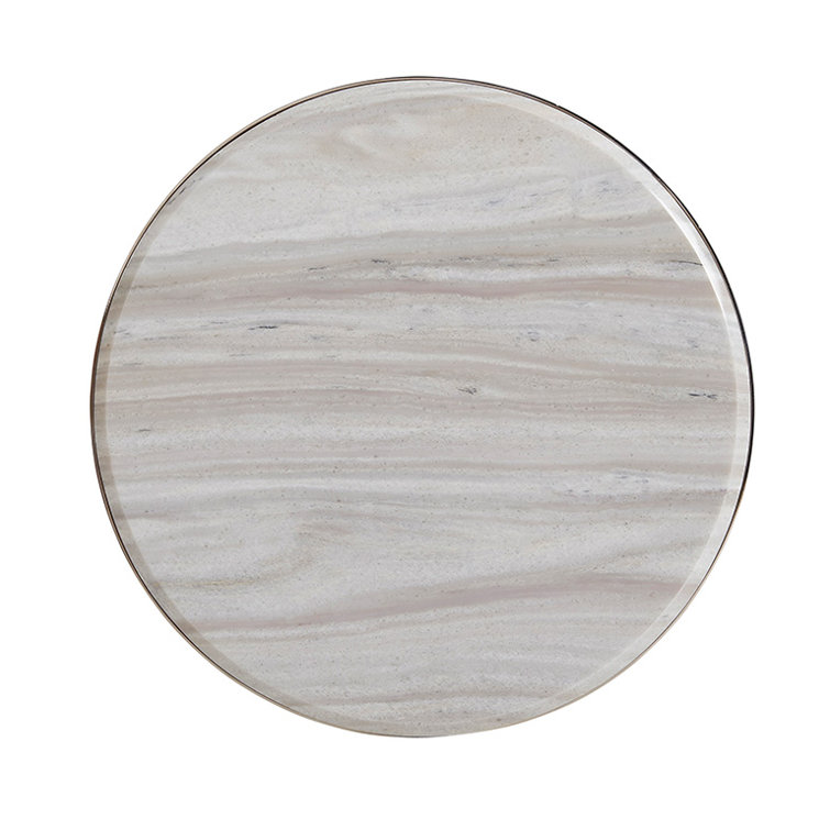 Contemporary 18" Round Silver Stone and Metal Accent Table