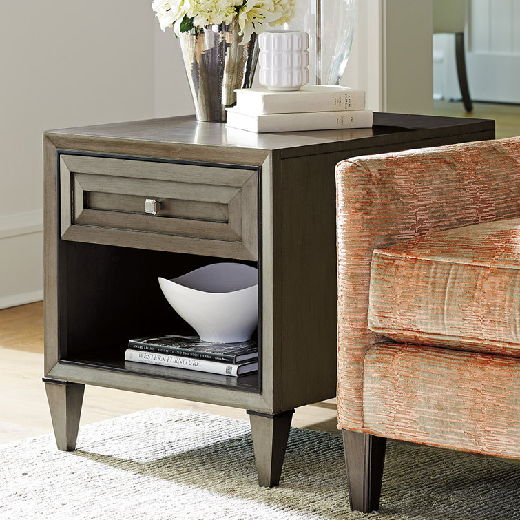 Modern Verona Brown Wood and Metal End Table with Storage