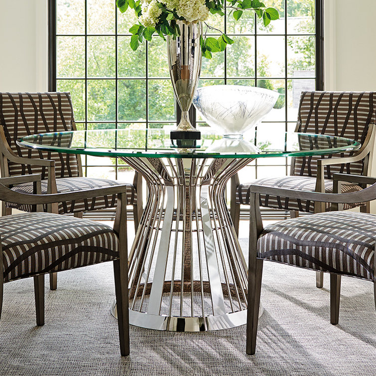 Contemporary Round Glass Dining Table with Stainless Steel Base
