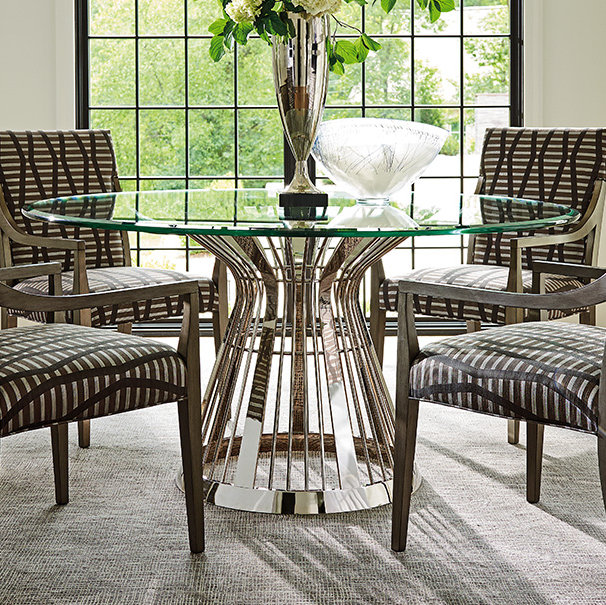 Contemporary Round Glass Dining Table with Stainless Steel Base