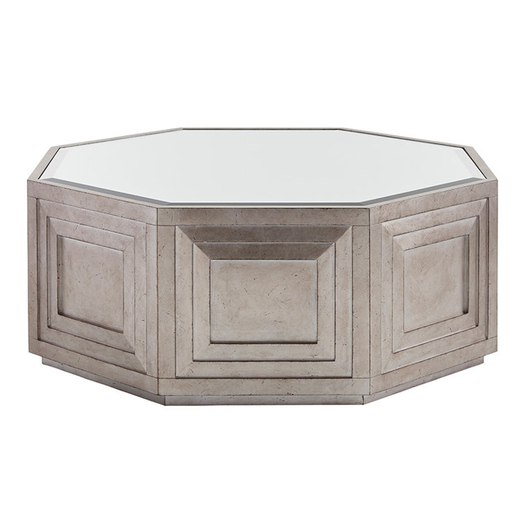 Beige and Silver Contemporary Octagonal Cocktail Table with Storage