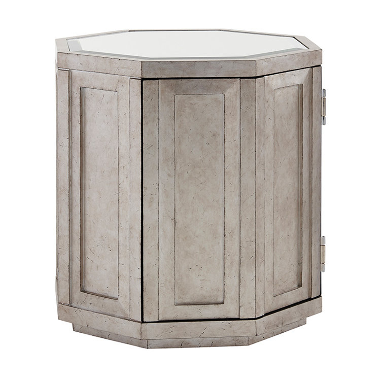 Contemporary Beige Silver Octagonal Wood Metal Storage Table
