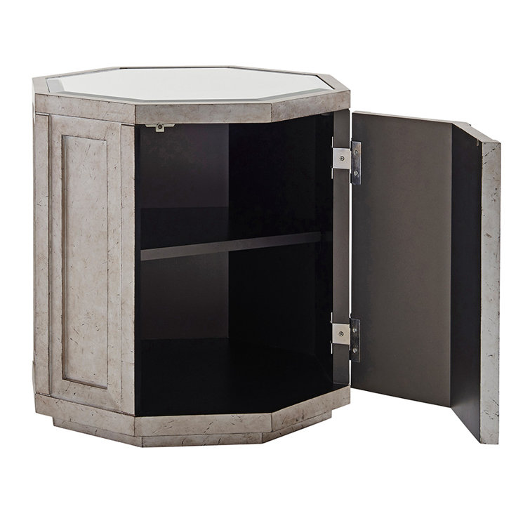 Contemporary Beige Silver Octagonal Wood Metal Storage Table