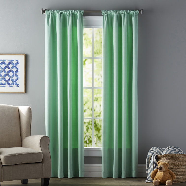 Bouquet Green Puddle Length Blackout Polyester Linen Window Panel