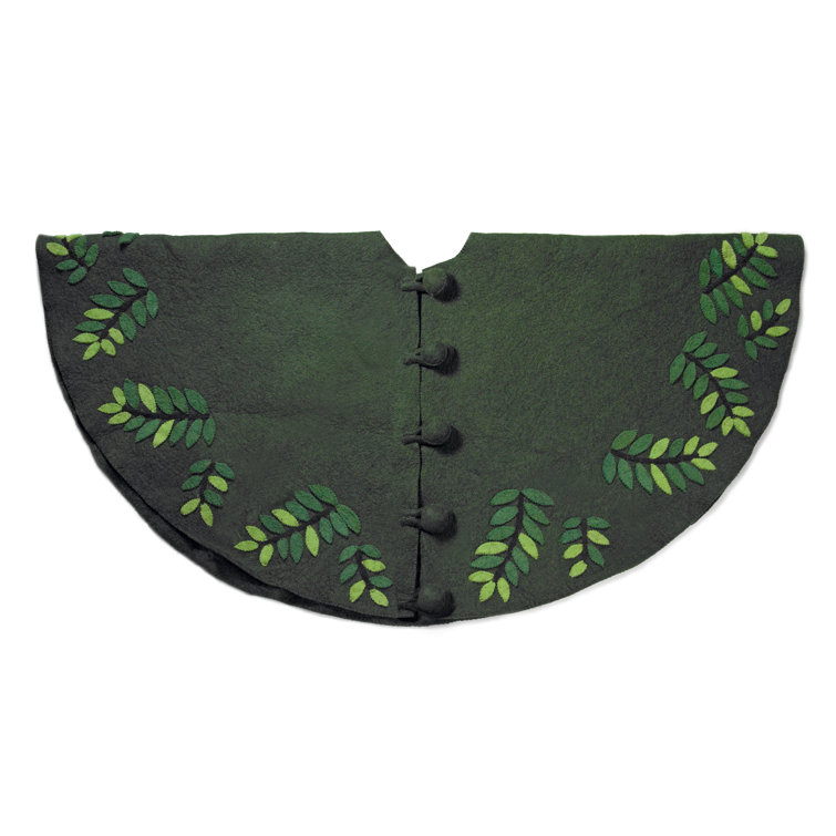 Handmade Green Felt Christmas Tree Skirt with Leaf Design