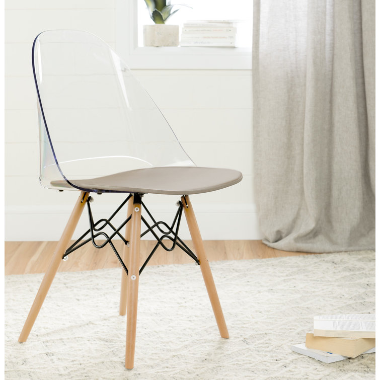 Soft Gray Clear Plastic and Wood Office Chair