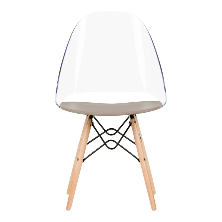Soft Gray Clear Plastic and Wood Office Chair