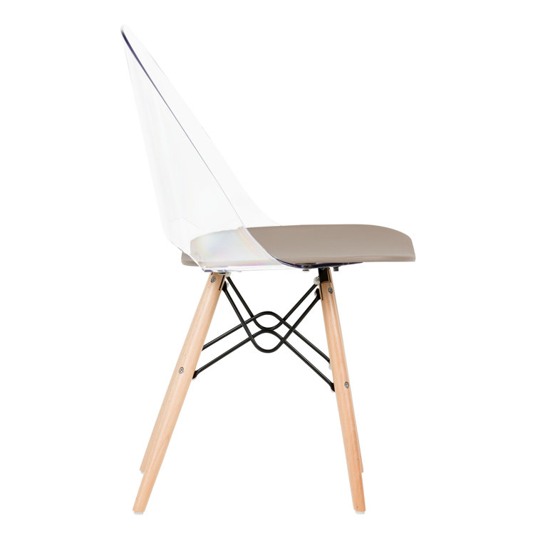 Soft Gray Clear Plastic and Wood Office Chair