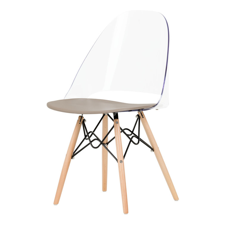 Soft Gray Clear Plastic and Wood Office Chair