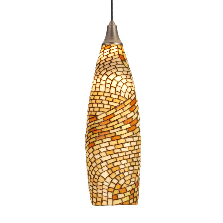 Beige Honey Spiral 6"x25" Contemporary Nickel Glass Pendant