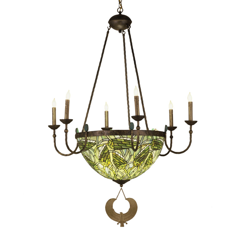 Ancient Egypt Inspired 10-Light Tiffany Glass Chandelier