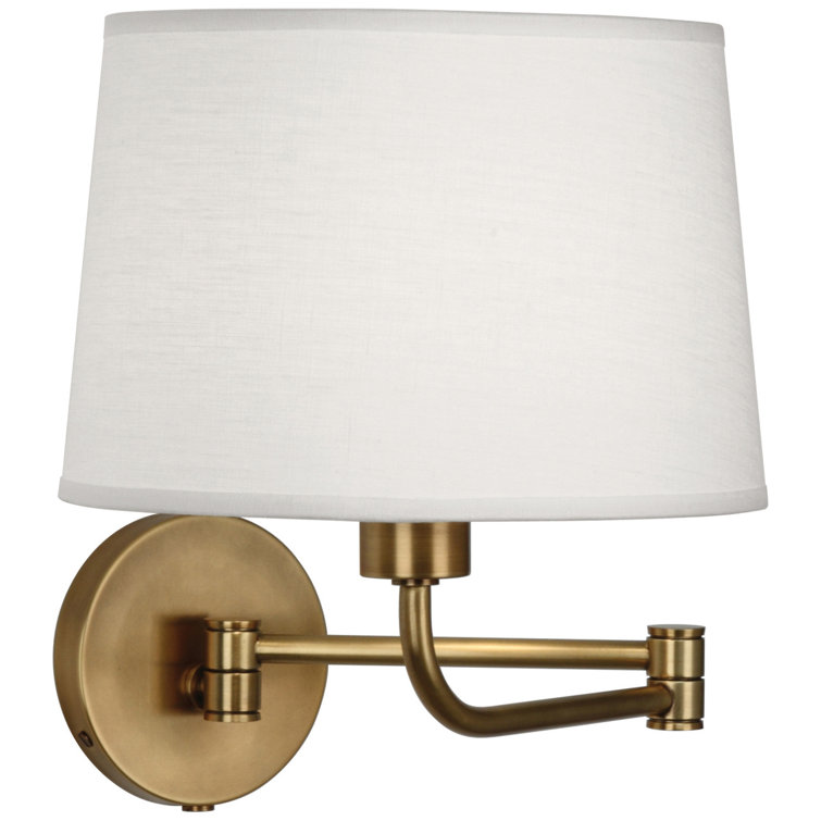 Aged Brass Swing Arm Sconce with Linen Shade