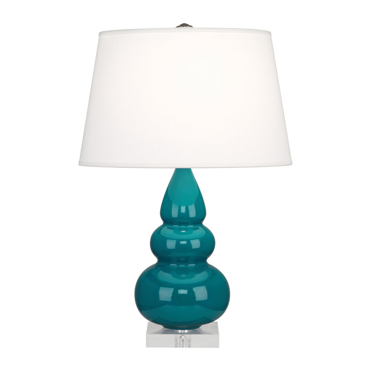 Peacock Ceramic Triple Gourd Table Lamp with Lucite Base