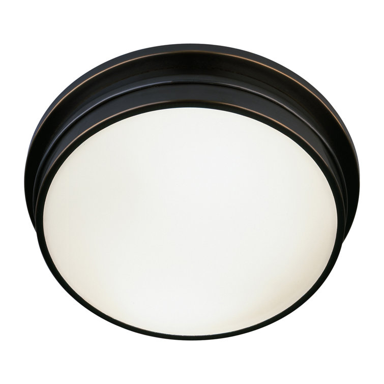 Deep Patina Bronze Drum Flush Mount with Frosted Glass
