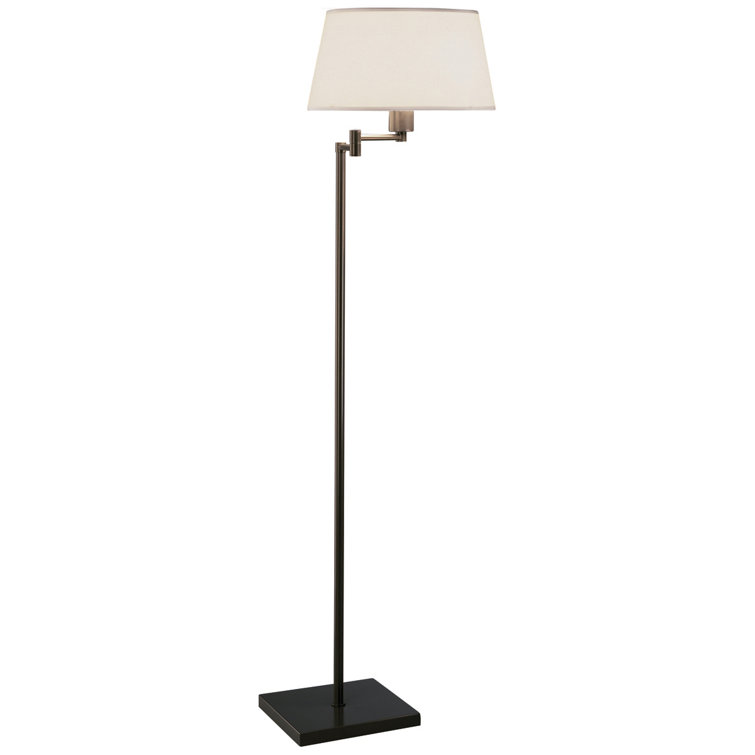 Adjustable Dark Bronze Swing Arm Floor Lamp with Fabric Shade