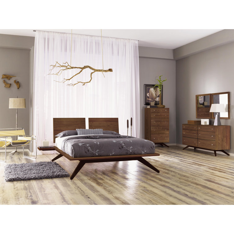 Walnut Dark Chocolate Solid Wood Queen Platform Bed with Adjustable Headboard