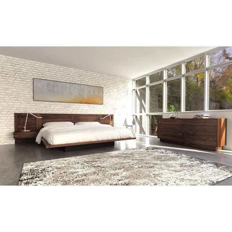 Moduluxe California King Natural Walnut Wood Slat Bed with Headboard