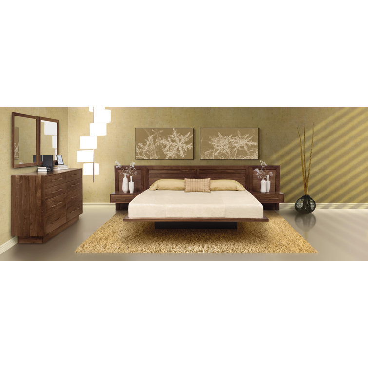 Moduluxe California King Natural Walnut Wood Slat Bed with Headboard