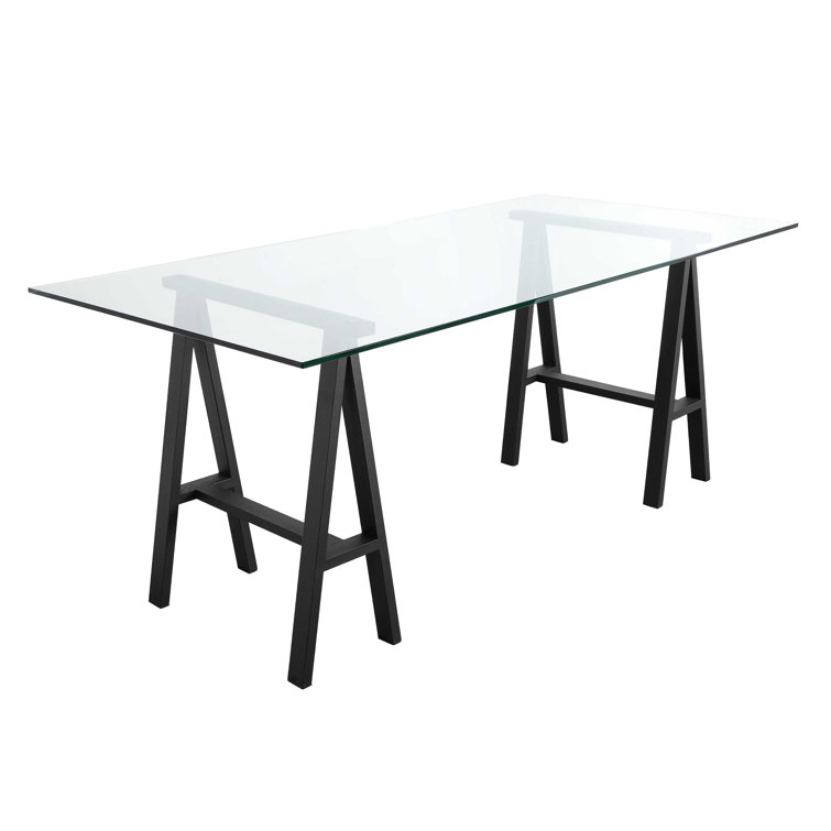 Modern Black Frame Clear Top Glass Desk 71"W