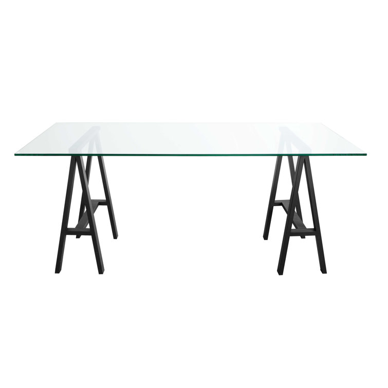 Modern Black Frame Clear Top Glass Desk 71"W