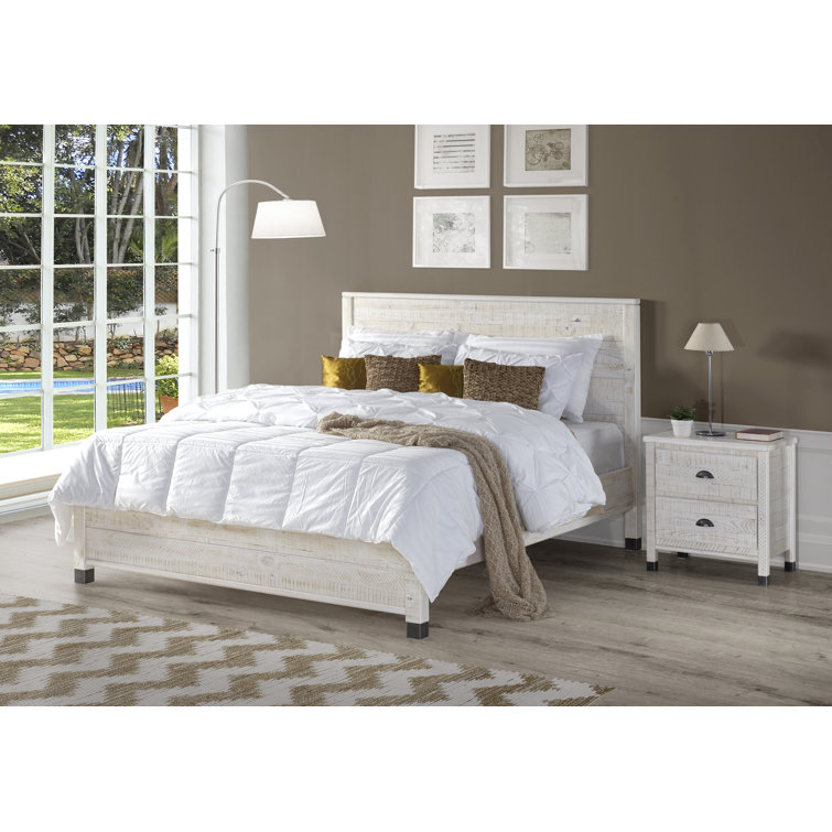 Baja Rustic Shabby White Solid Wood 2-Drawer Nightstand