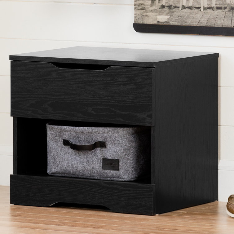 Modern Black Oak 1-Drawer Nightstand with Open Storage