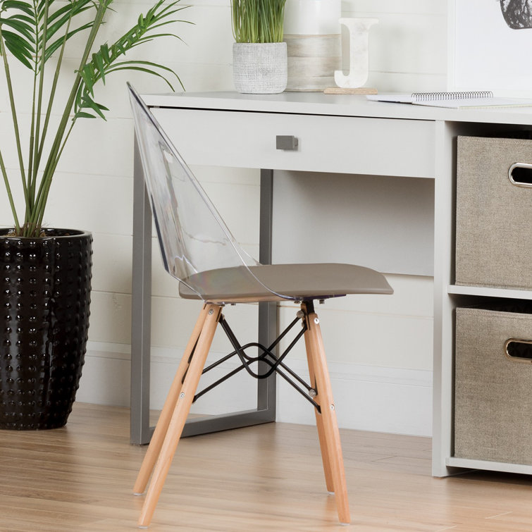 Soft Gray Clear Plastic and Wood Office Chair