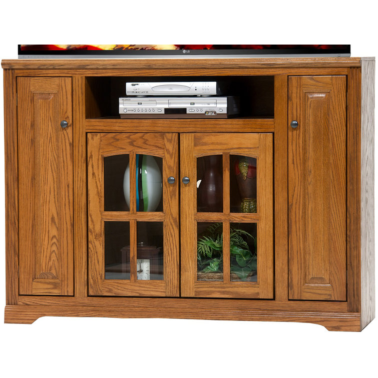 Light Oak Tall TV Stand with Glass Panel Doors