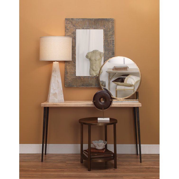 Alabaster Borealis Hexagon Table Lamp with Stone Linen Shade