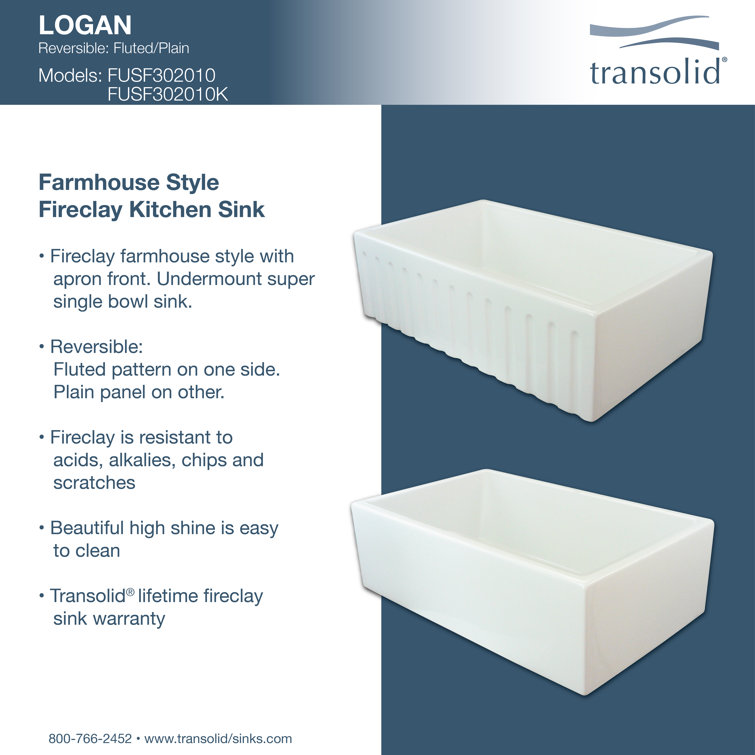 Logan 30'' White Fireclay Farmhouse Drop-in Kitchen Sink